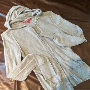 Gray Knit Cardigan with Relaxed Fit and Ribbed Cuffs.  Zips from top & bottom